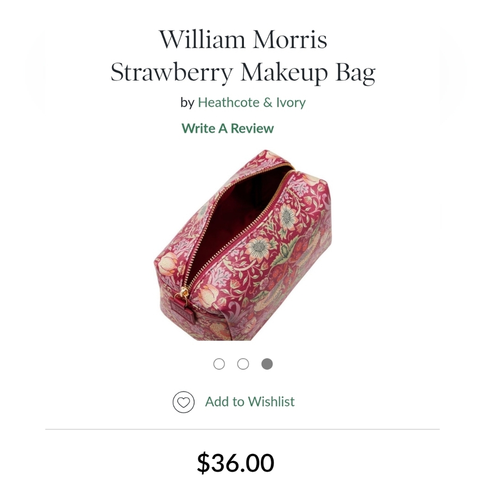 William Morris Strawberry Makeup Floral Pink Makeup Bag (NWOT)